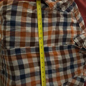 Plaid Button-Up Shirt in Blue, Orange, and White